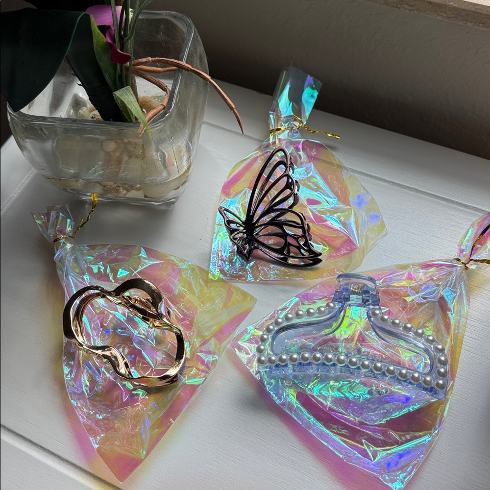 Set of Three Iridescent Hair Clips
